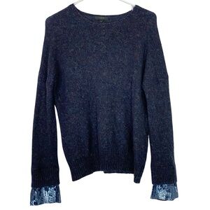 J Crew Sequin Cuff Sweater Womens Size Small Blue Oversized Jcrew B6435